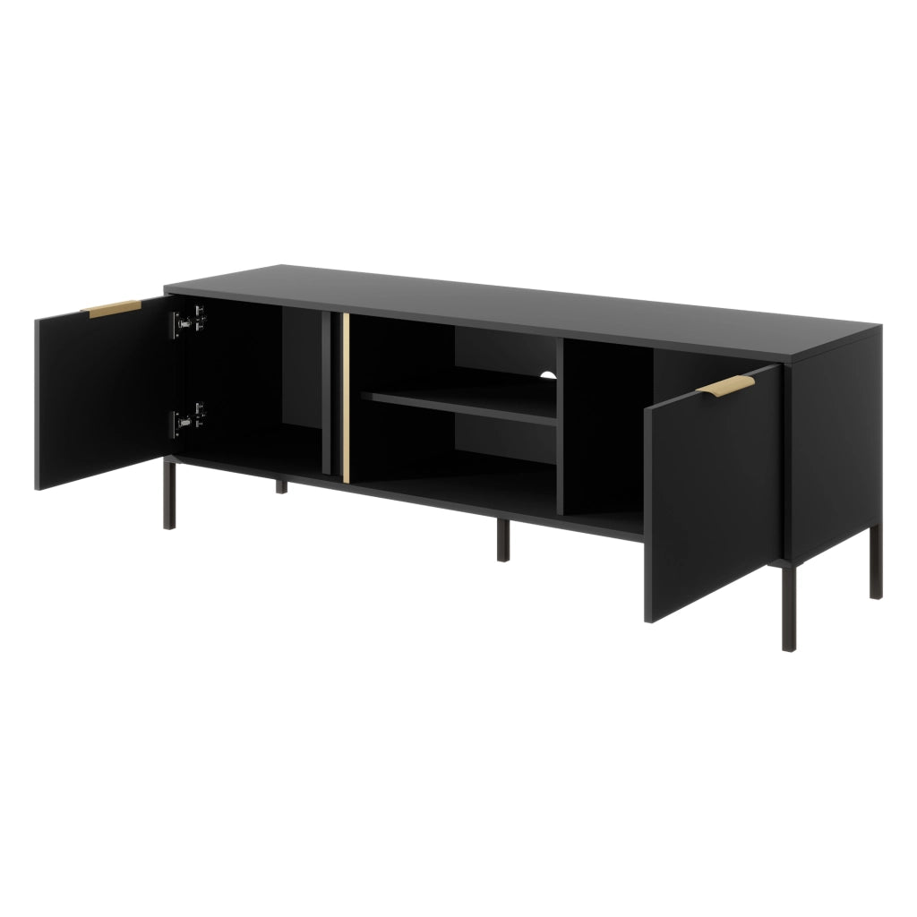 Kaleka, Mobile Porta tv 2 Ripiani, 153x40x53h cm Nero