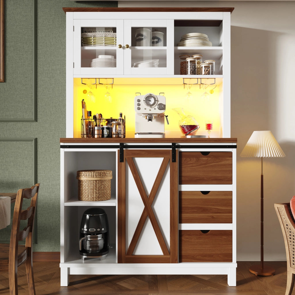 Credenza con LED e Cassetti ¨C MINIMAL ¨C Bianco, Ante Scorrevoli