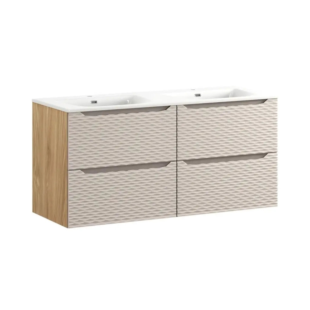 Set da bagno YOKA beige: 2 mobili sotto lavabo 60cm con cassetti + lavabo da incasso