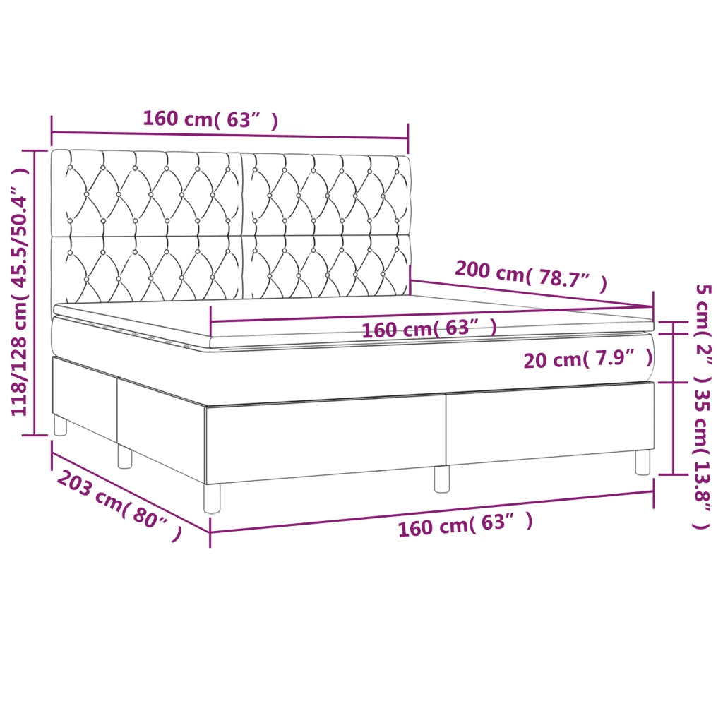 Letto a Molle con Materasso e LED Grigio Scuro 160x200 cm 3136312
