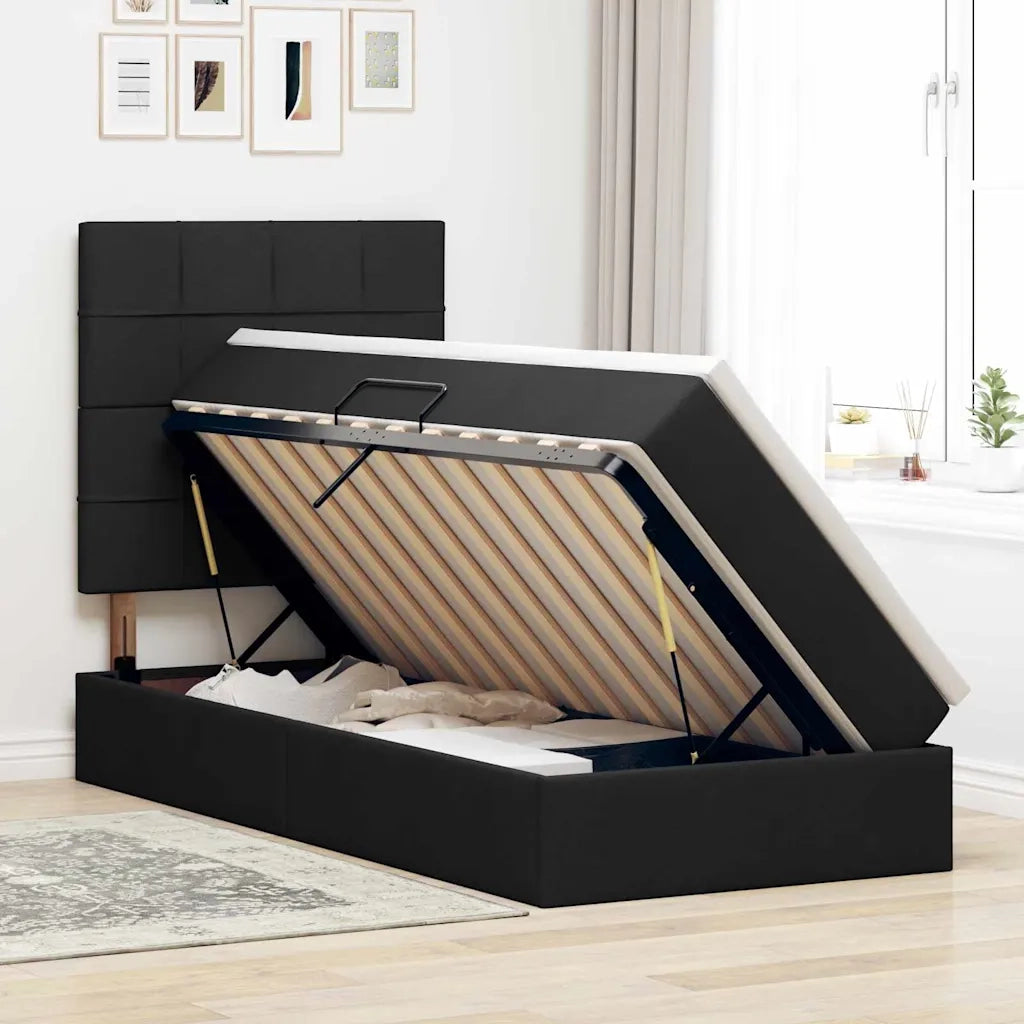 Letto con contenitore e materasso Nero 100 x 200 cm Poliestere