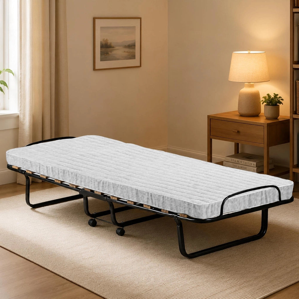 Letto pieghevole Tellus, Brandina con rete 12 doghe, Materasso incluso, Lettino salvaspazio, 100% Made in Italy, 80x190h37 cm, Cover protettiva inclusa