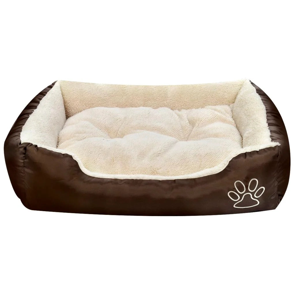 Cuccia calda per cani con cuscino imbottito 65 cm marrone e beige 02_0001549