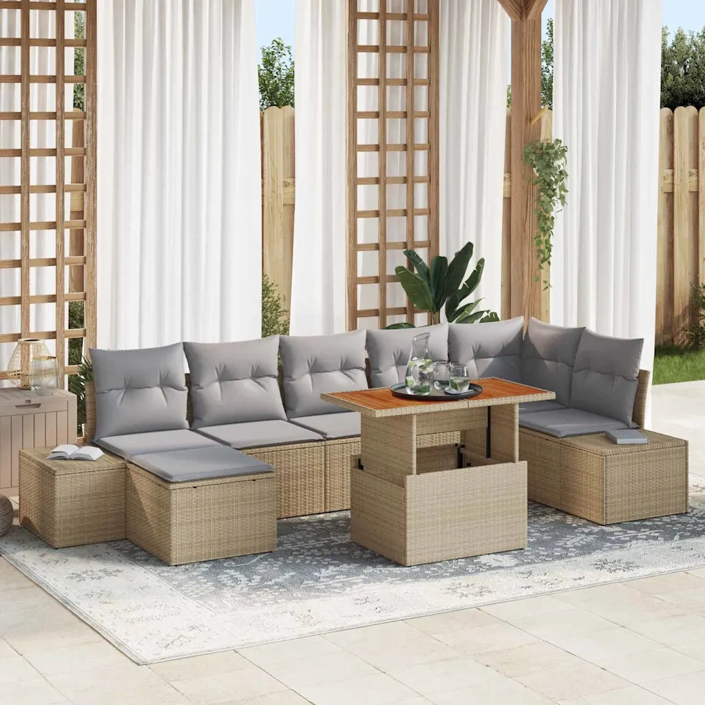 Set Divano da Giardino con cuscino 8 pcs Beige e grigio