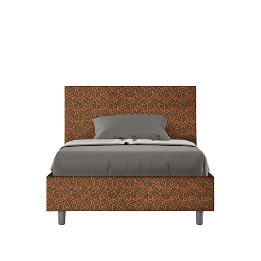 Letto una piazza e mezza con rete imbottito 120x200 tessuto Era 4 arancio Adele