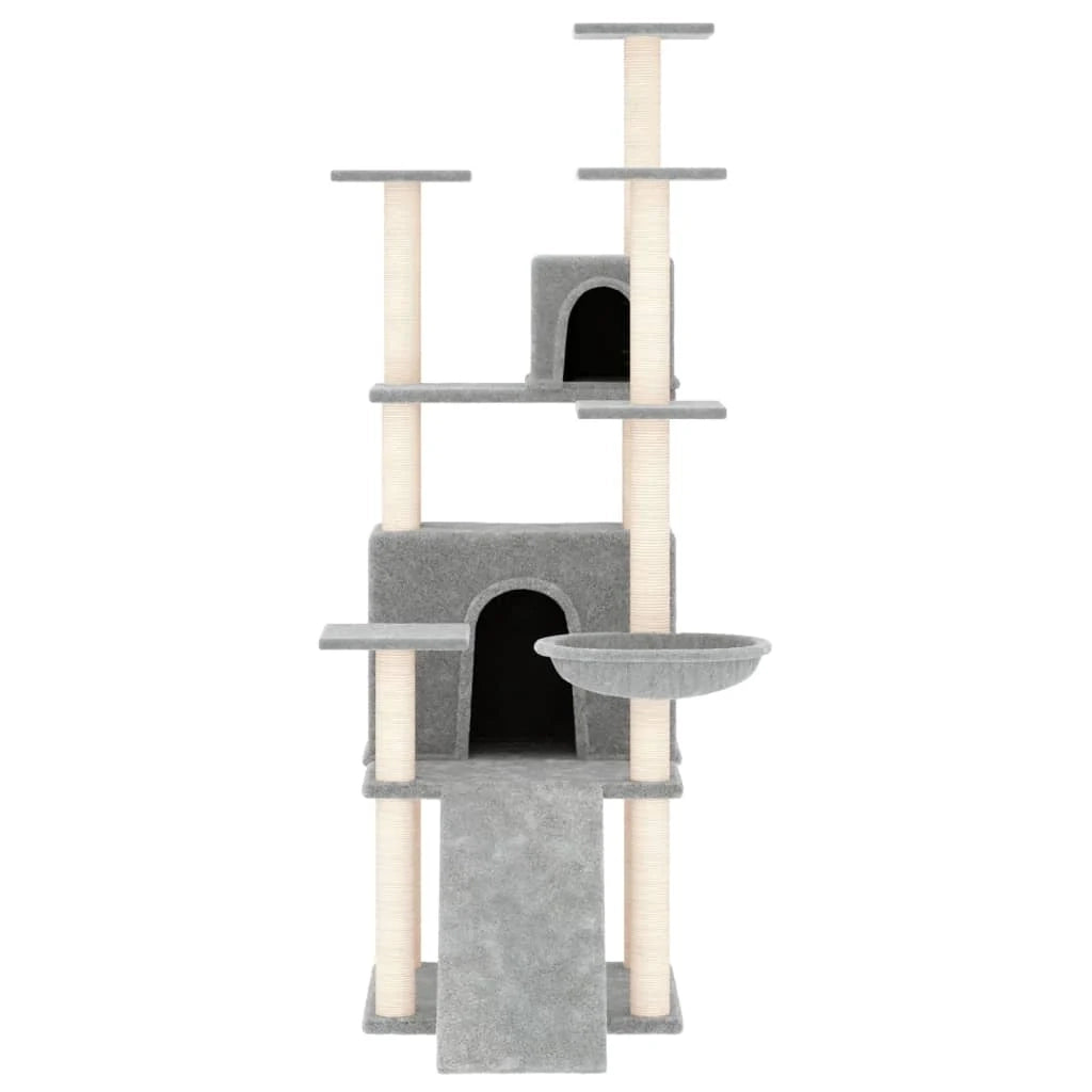 Tiragraffi per gatti torre per arrampicata giocattolo piattaforma per arrampicata con tiragraffi in sisal leggero 154 cm grigio 02_0022578