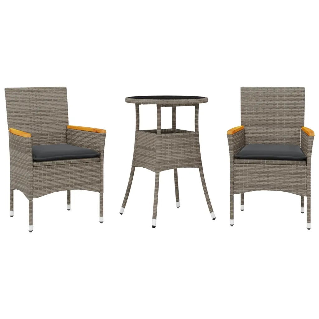 Set da Pranzo da Giardino 3pz con Cuscini in Polyrattan e Vetro 3278723