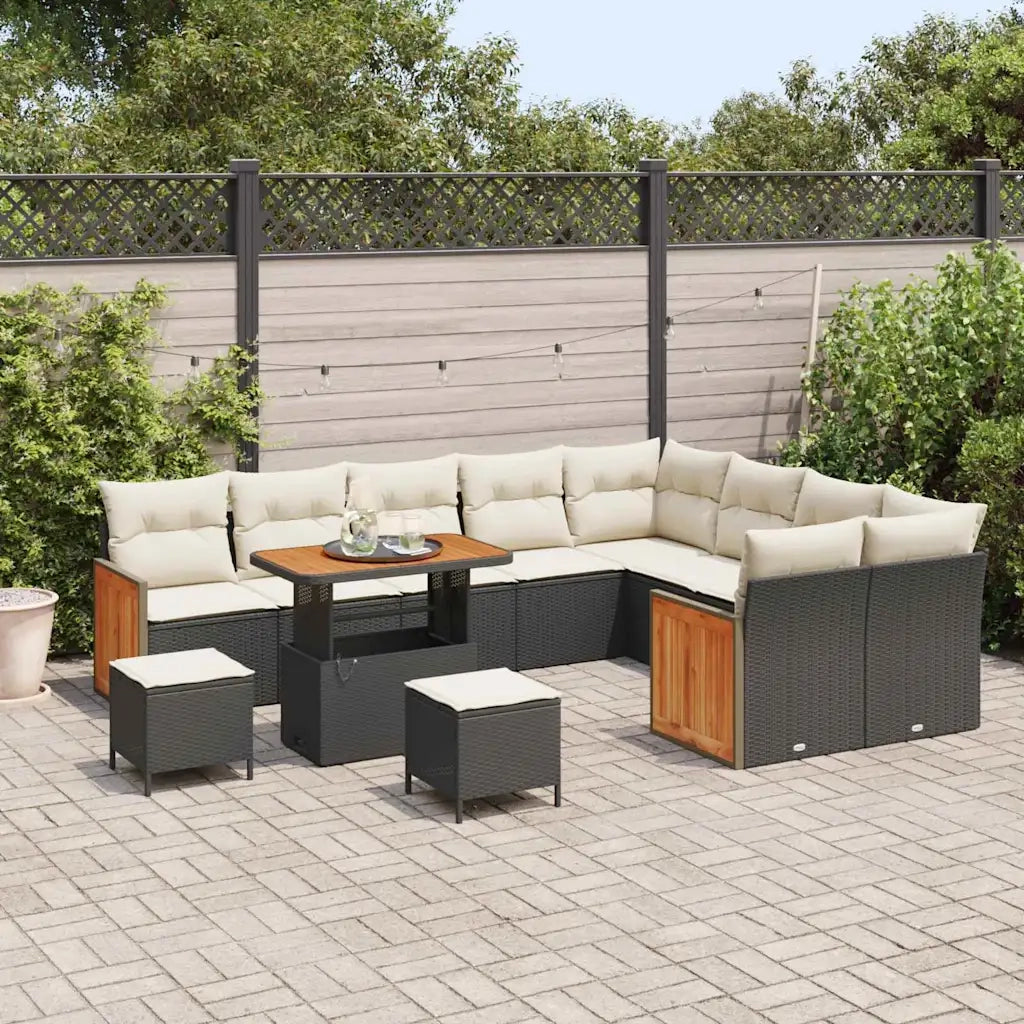 Set Divano da Giardino con cuscino 12 pcs Nero e Crema