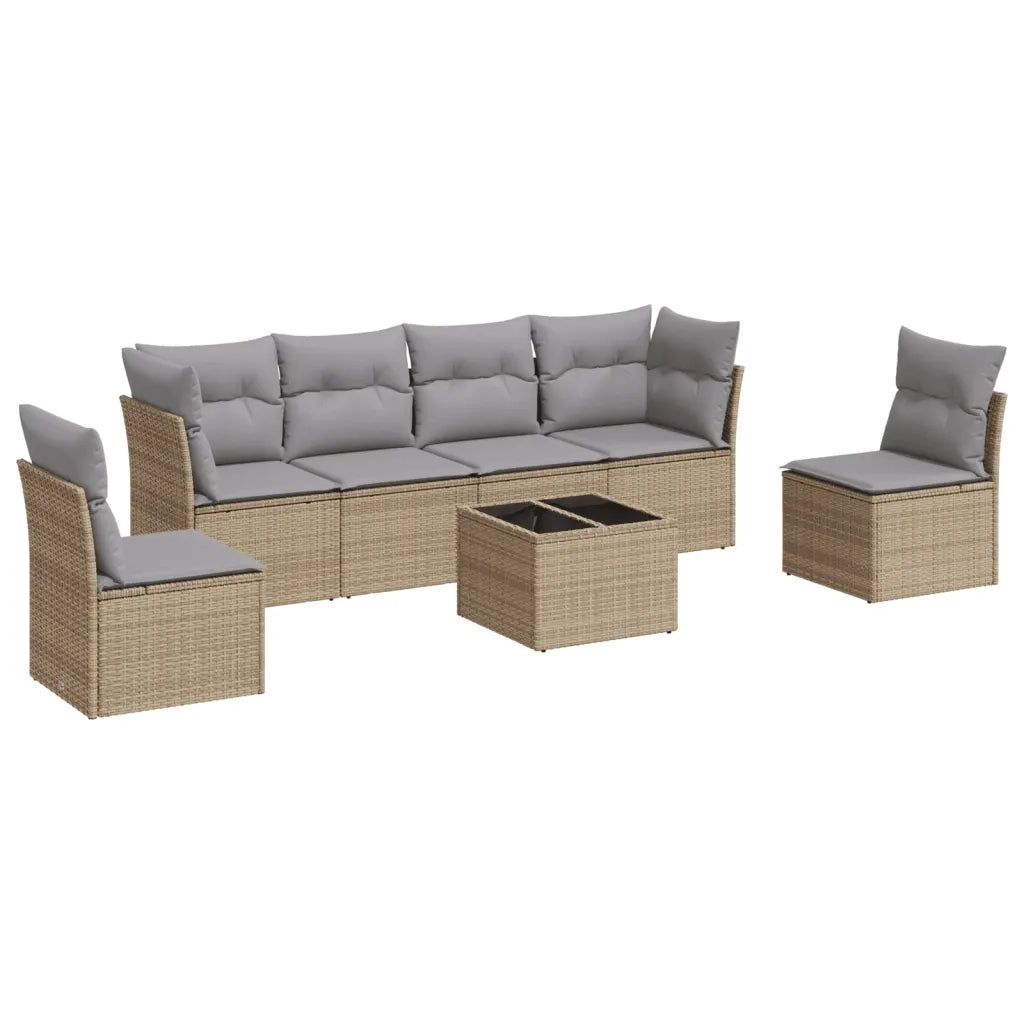 Set Divani da Giardino 7 pz con Cuscini Beige in Polyrattan 3217379