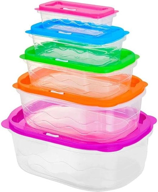Set di 5 contenitori in plastica trasparente con coperchio, contenitori per alimenti in polistirolo, magazzino cucina 230/620/1250/2100/3550 ml, BPA-free (rettangolare)
