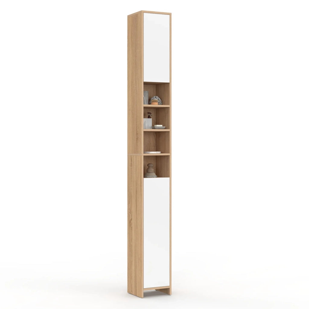 IDMarket - Mobile bagno TOMI a 2 ante con 4 nicchie, finitura faggio e bianco