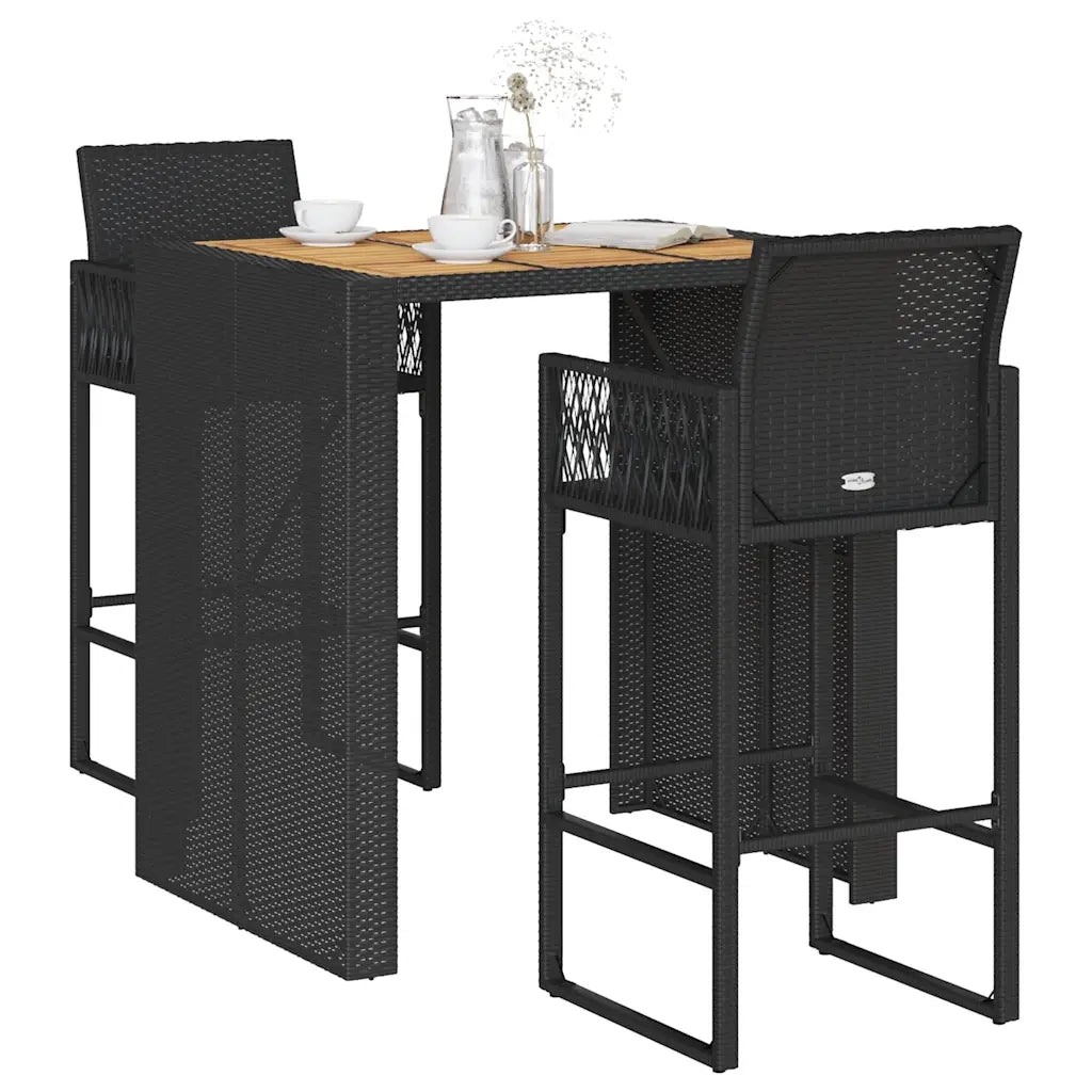 Set Bar da Giardino 3pz senza Cuscini Nero in Polyrattan Acacia 3328885