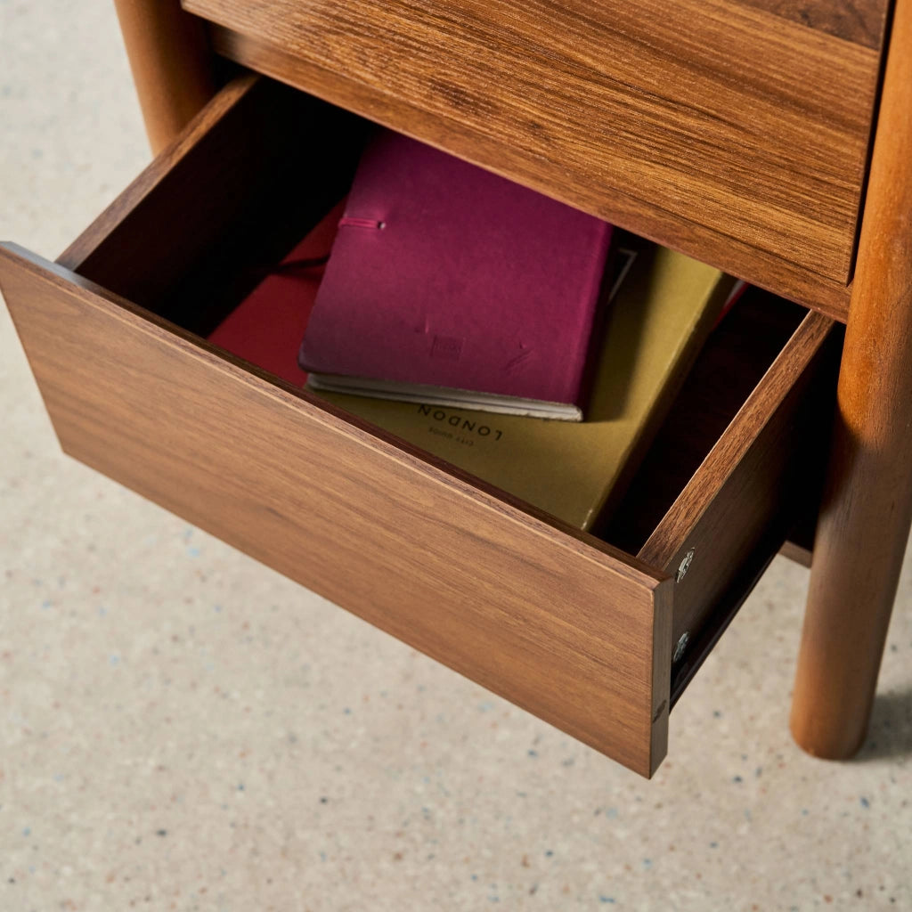 Comodino decorazione legno 2 cassetti, noce