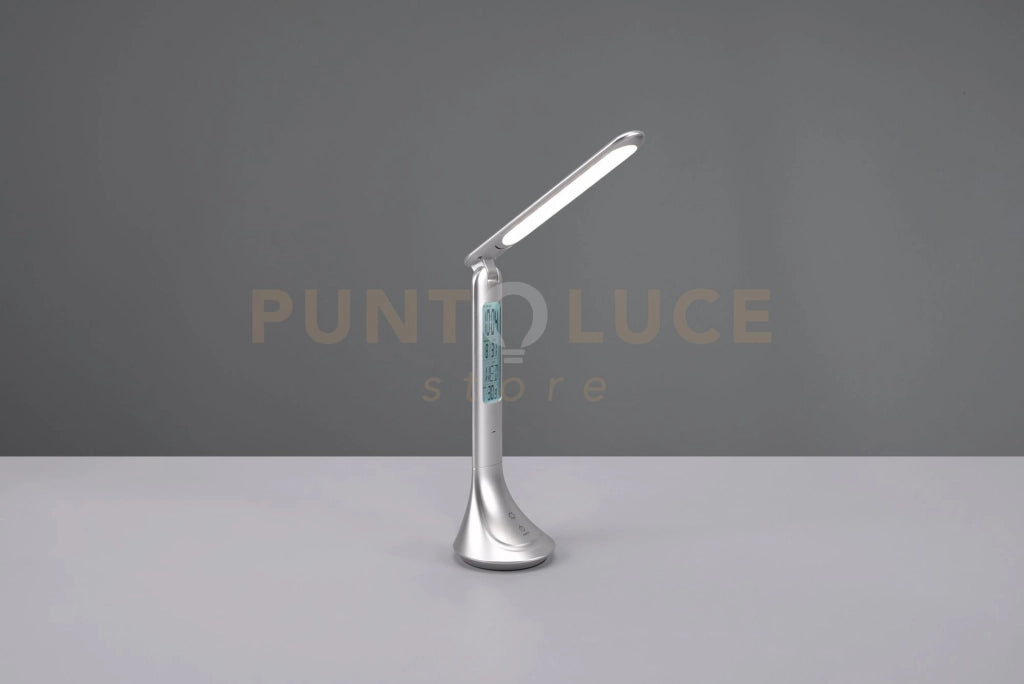 PATTY LAMPADA DA STUDIO LED 4W 380lm, 4000K ALLUMINIO RICARICABILE CON ORA, DATA E SVEGLIA ACCENSIONE TOUCH H. 34CM