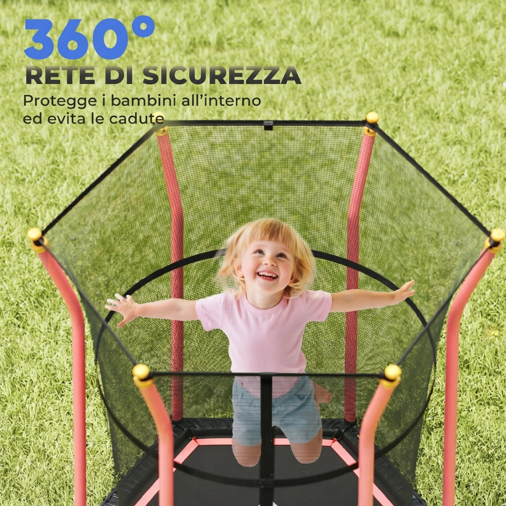 Tappeto Elastico per Bambini con Ingresso a Cerniera e Pali Imbottiti, ?163.5x190 cm, Rosso