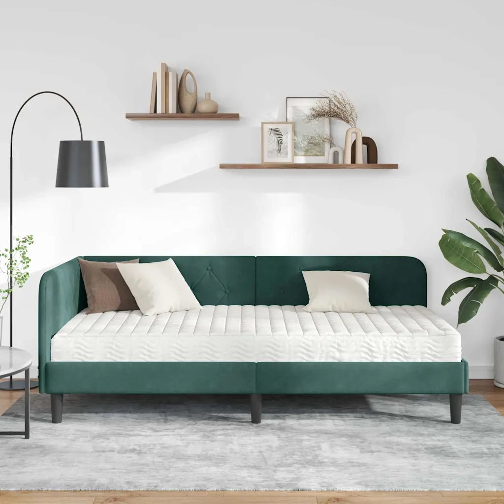 Cornice del letto ad angolo Verde Scuro 90 x 190 cm Velluto