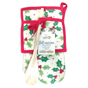 SET CUCINA CON CUCCHIAIO IN COTONE 3 PEZZI