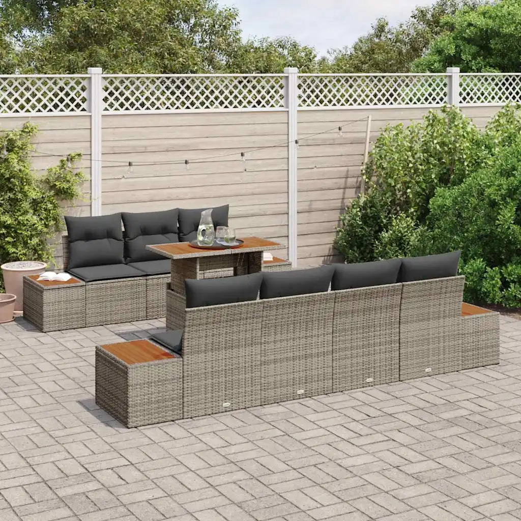 Set Divano da Giardino con cuscino 8 pcs Grigio Poly Rattan