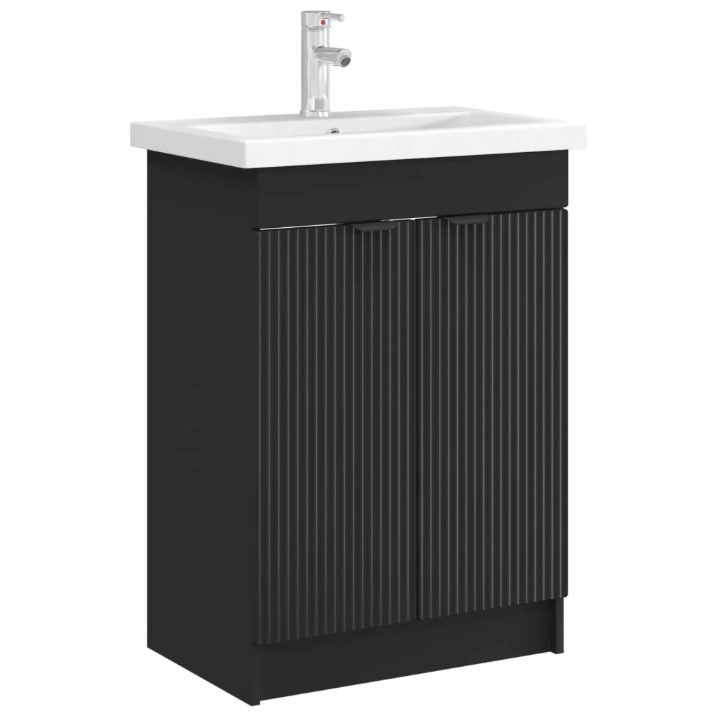 Mobiletto da bagno sotto il lavello Nero 56 x 37,5 x 81 cm 890095