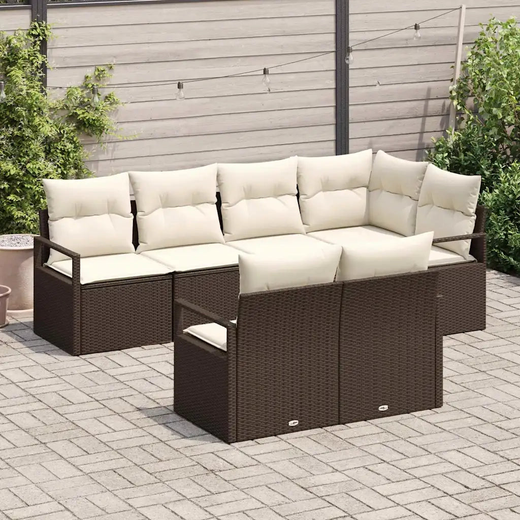 Set Divano da Giardino 7 pcs Marrone e bianco polyrattan 3355087