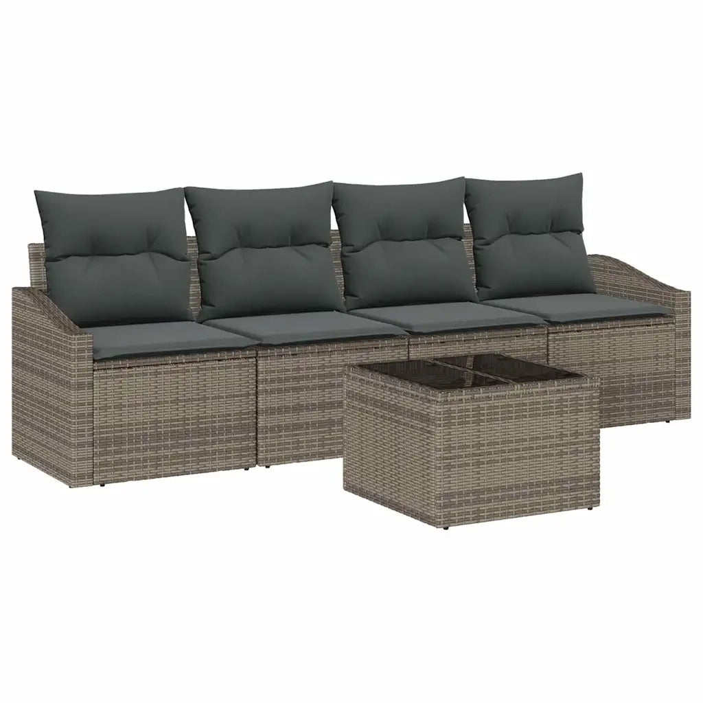 Set di divani con cuscino con cuscino 5 pcs Grigio polyrattan
