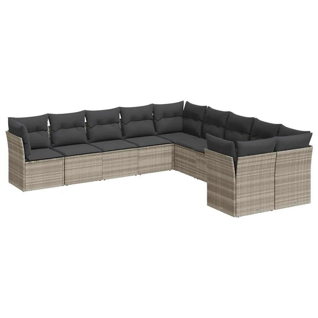Set Divano Giardino 10 pz con Cuscini Grigio Chiaro Polyrattan 3250081