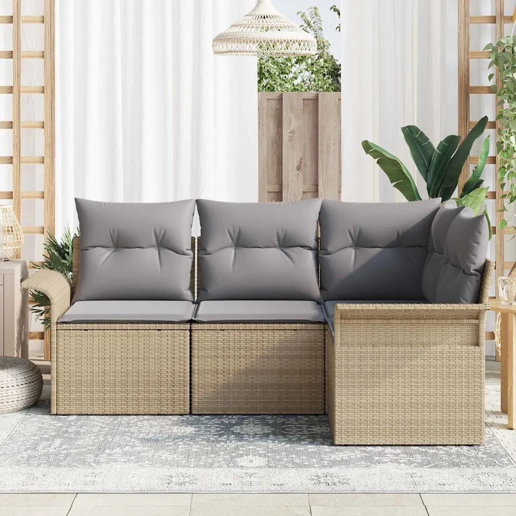 Set Divano da Giardino con cuscino 4 pcs Beige polyrattan