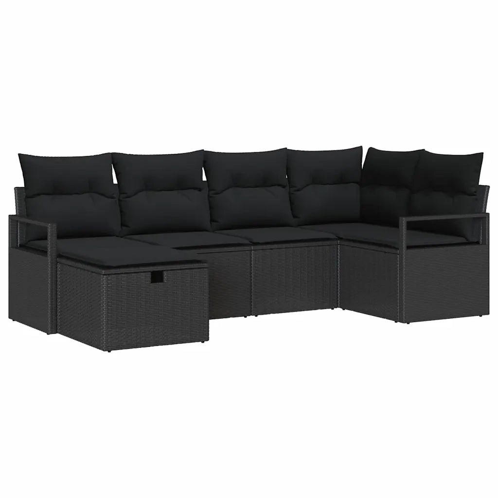 Set Divano da Giardino con cuscino 6 pcs Nero polyrattan