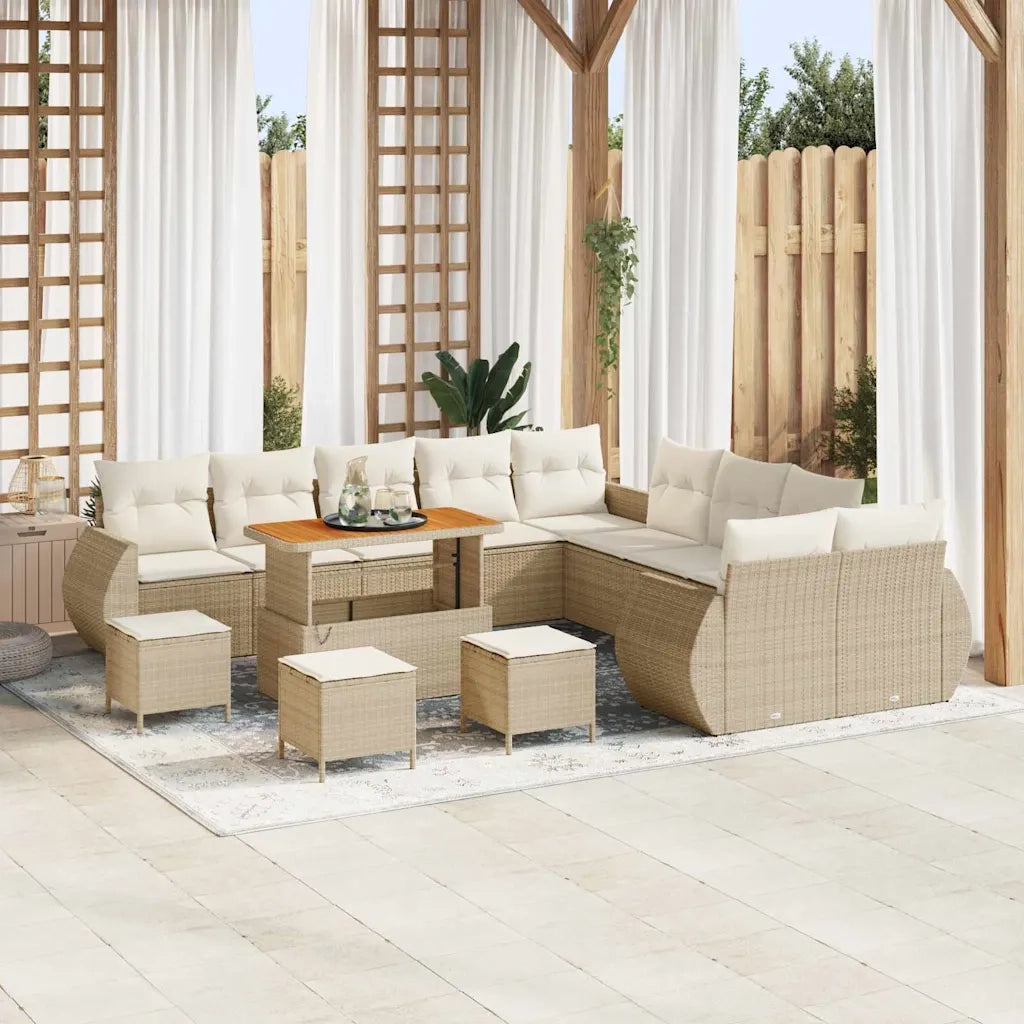 Set Divano da Giardino con cuscino 14 pcs beige e panna