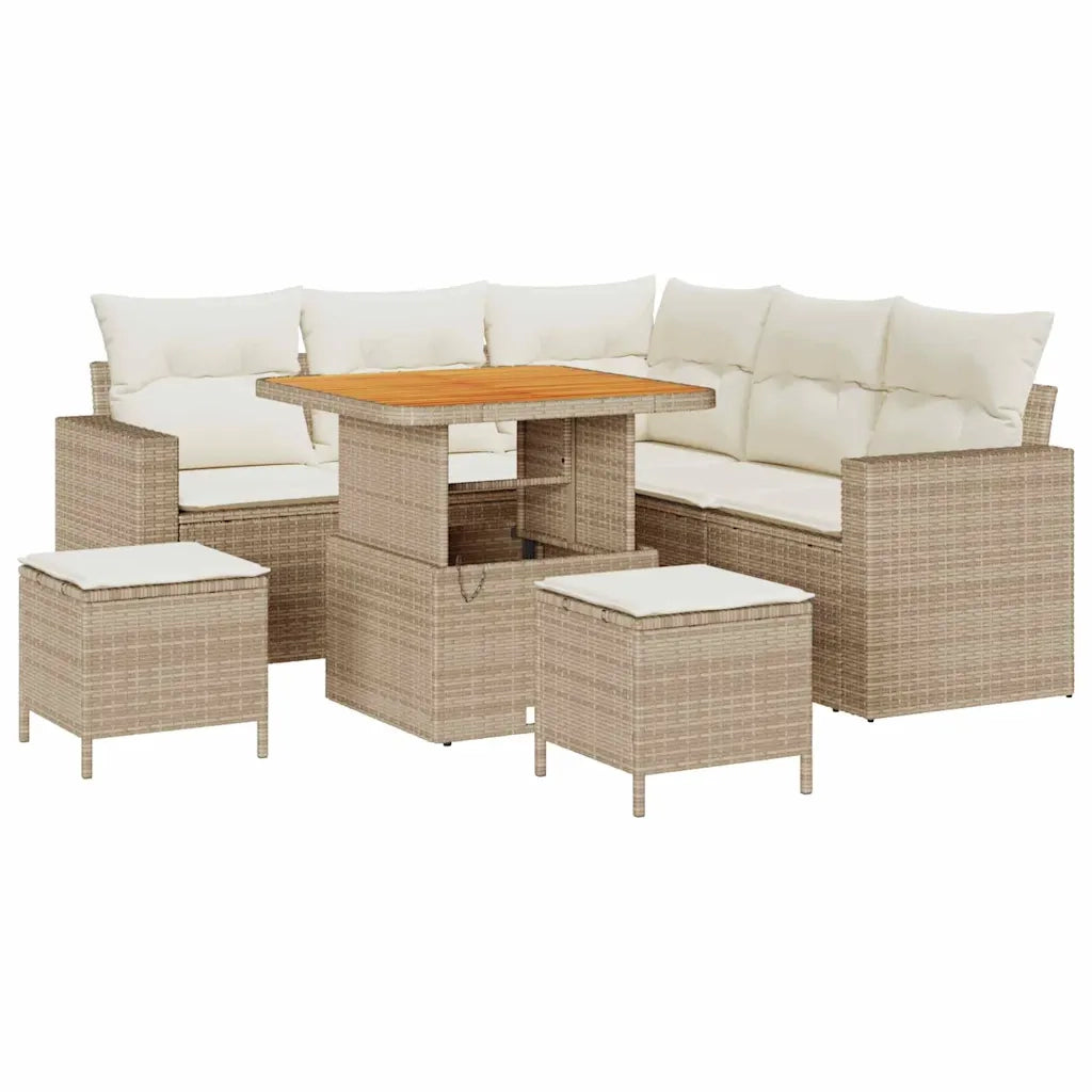 Set Divano da Giardino 9 pcs Beige e Crema polyrattan 3363561
