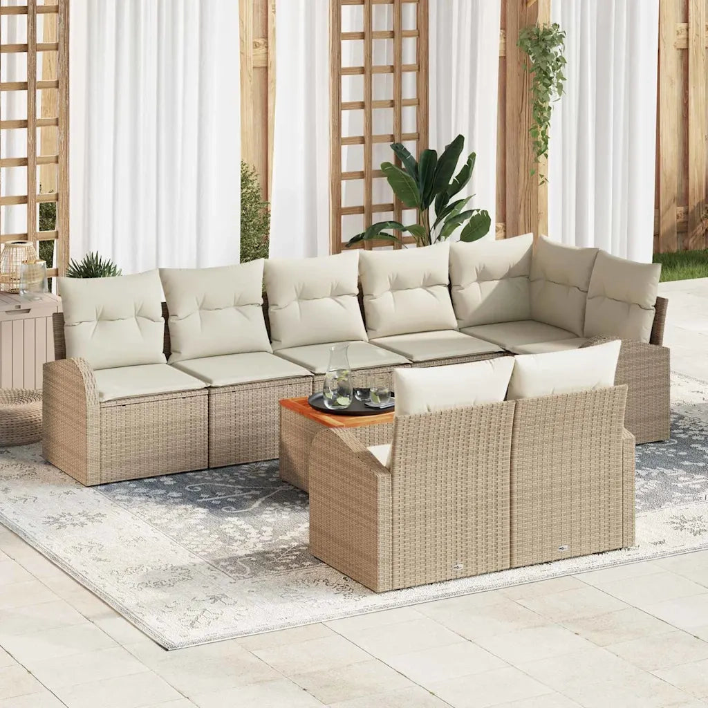 Set Divano da Giardino 9 pcs Beige e Crema polyrattan