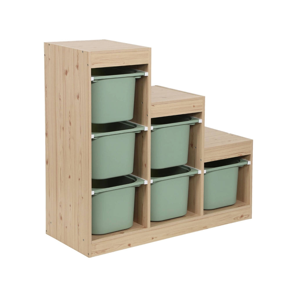 Mobile contenitore per bambini a scala con 6 contenitori, verde grigio