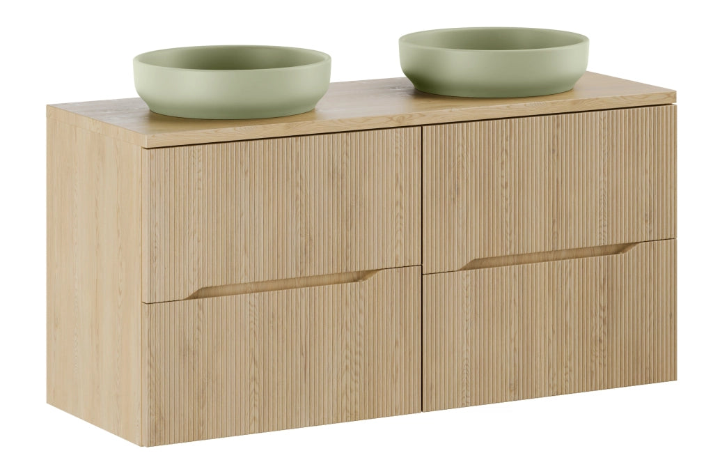 Set mobili bagno 120 cm con piano e 2 lavabi da appoggio River Nordic Cremona 120 x 1401 x 46 cm