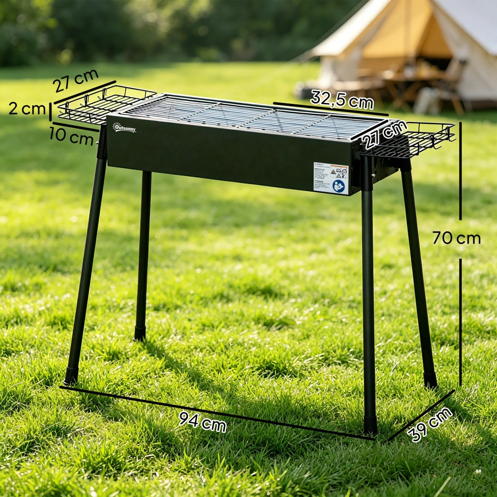 Barbecue a Carbone con 2 Griglie in Acciaio Inox ¨C zephmum ¨C 94x39x70 cm Nero