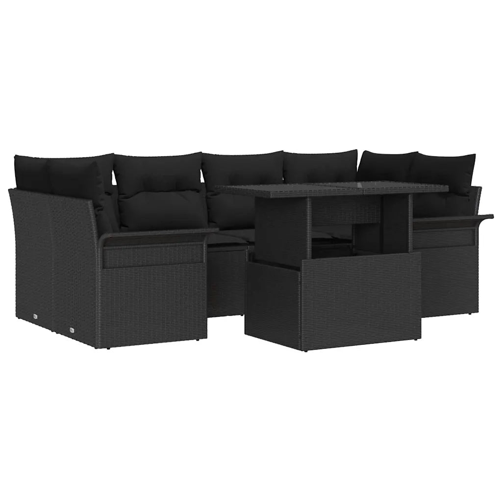 Set Divano da Giardino 7 pcs Nero Rattan in Polipropilene