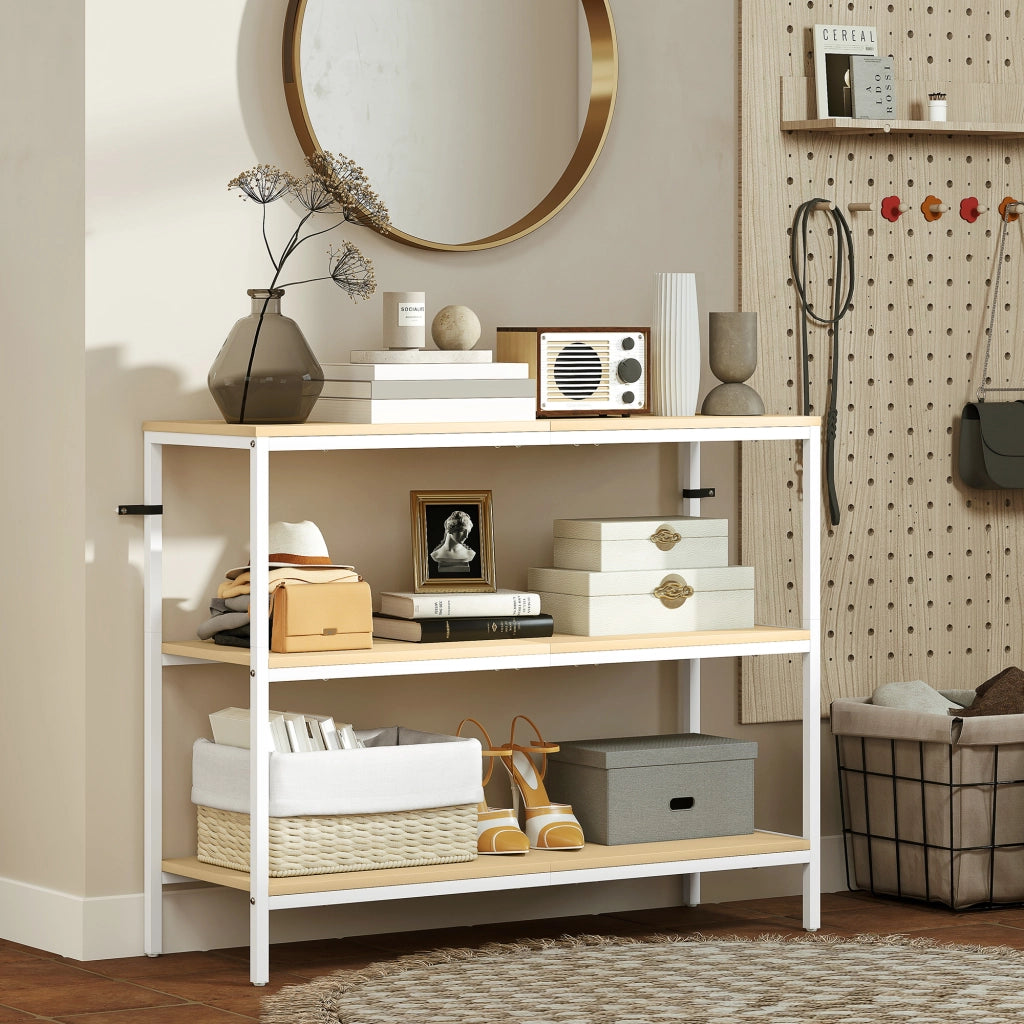 Consolle Ingresso con Ripiani e Gambe in Metallo ¨C Minimal ¨C Naturale e Bianco