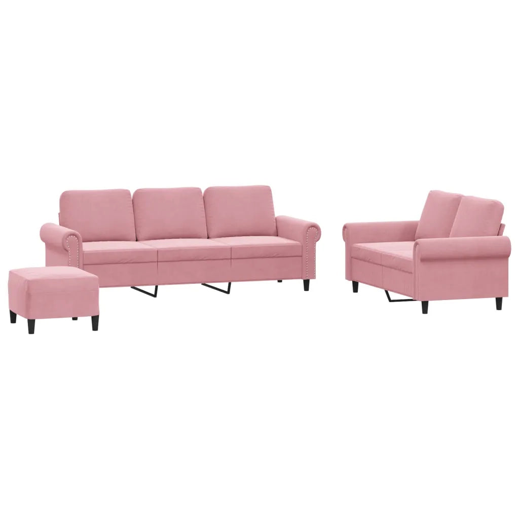 Set di Divani 3 pz con Cuscini rosa in Velluto 3202263