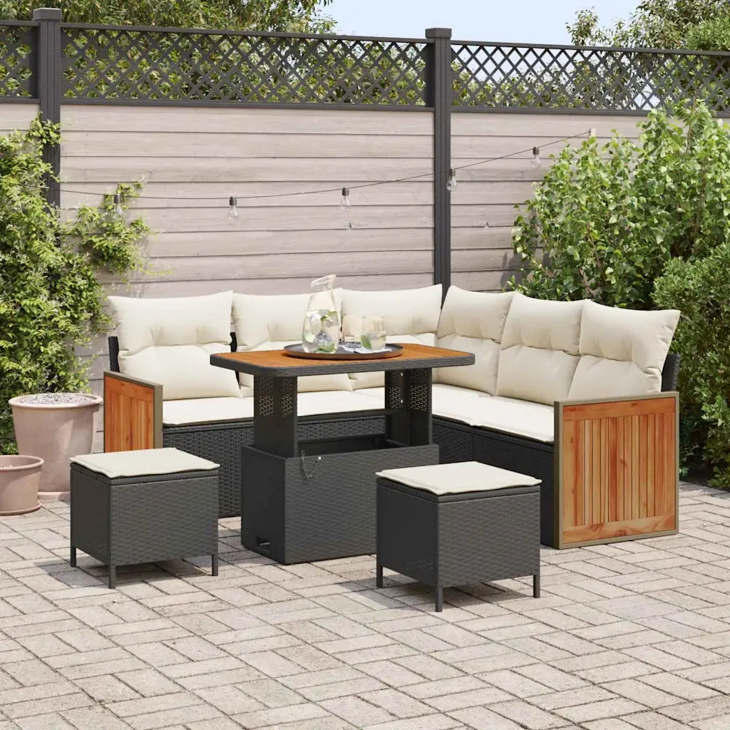 Set Divano da Giardino con cuscino 8 pcs Nero e Crema