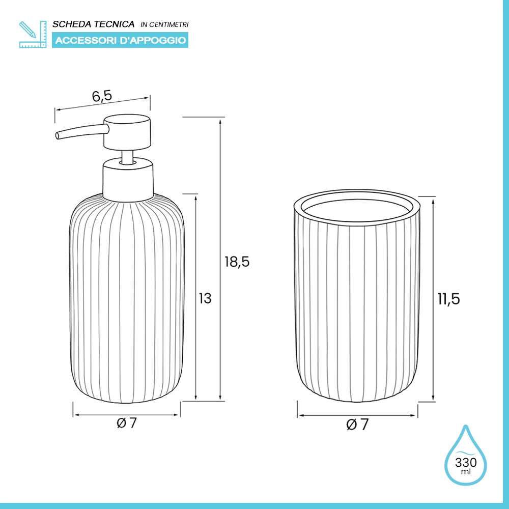 Set accessori bagno in ceramica blu con dispenser sapone e due portaspazzolini Spring