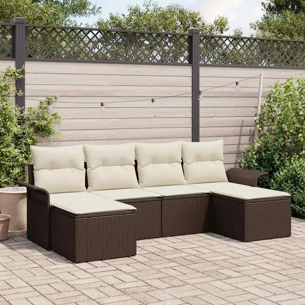 Set Divano da Giardino con cuscino 6 pcs Marrone Poly Rattan