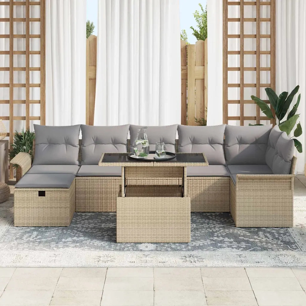 Set Divano da Giardino con cuscino 8 pcs Beige Poly Rattan 3361019