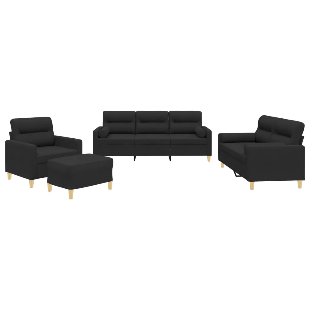 Set Divani 4 pz con Cuscini Nero in Tessuto 3201564