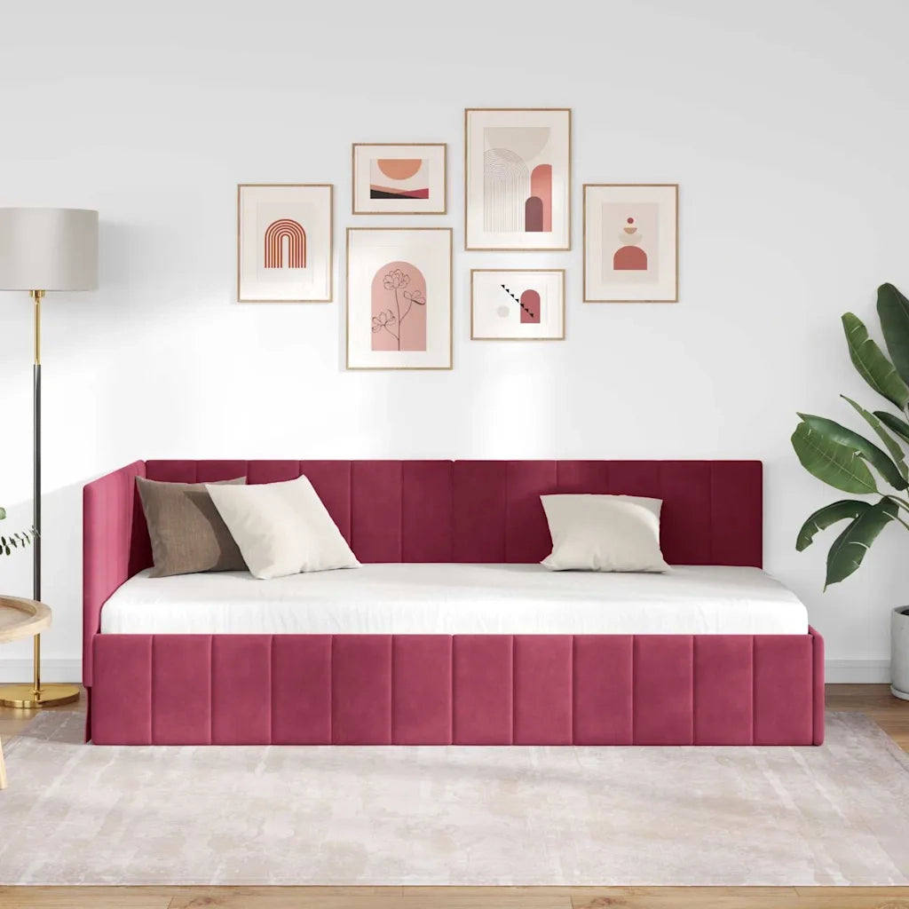Letto singolo | Letto per adulti | Cornice del letto ad angolo Rosso Vino 80 cm x 200 cm Velluto