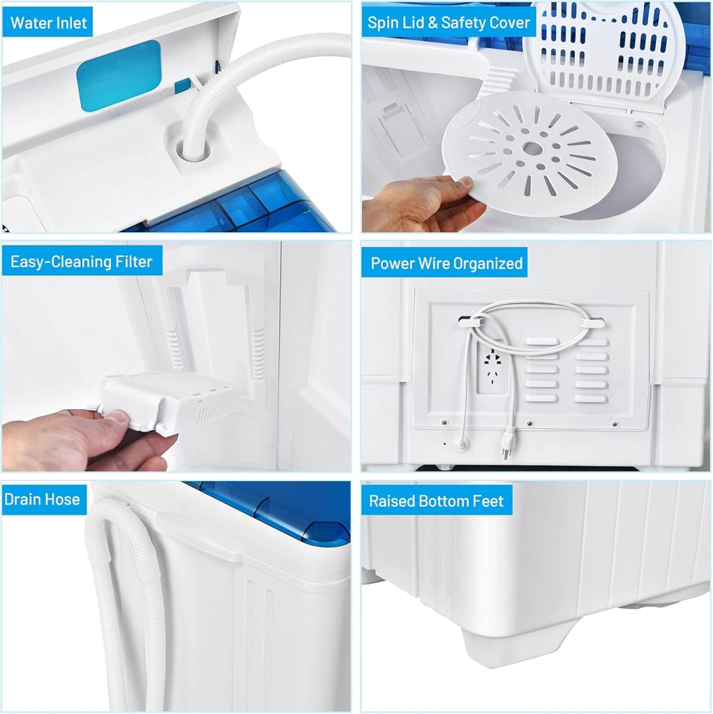 10021US-BL-FP Lavatrice automatica portatile compatta, bianca e blu