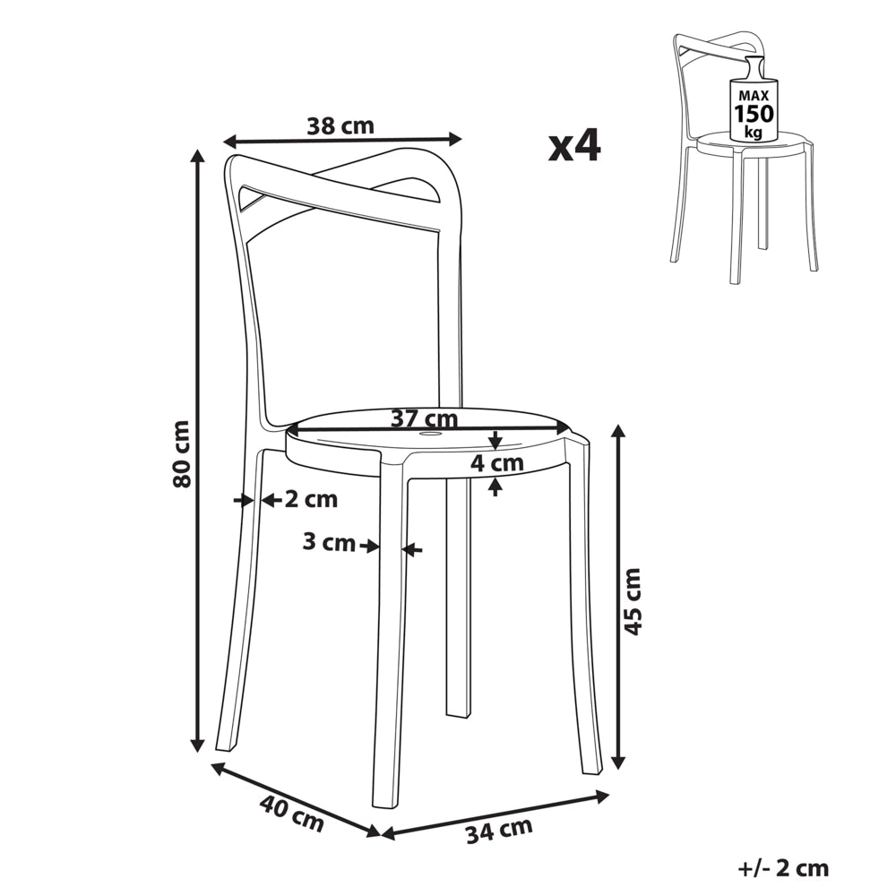 Moderno Set di 4 Sedie da pranzo per Giardino in Plastica Bianco