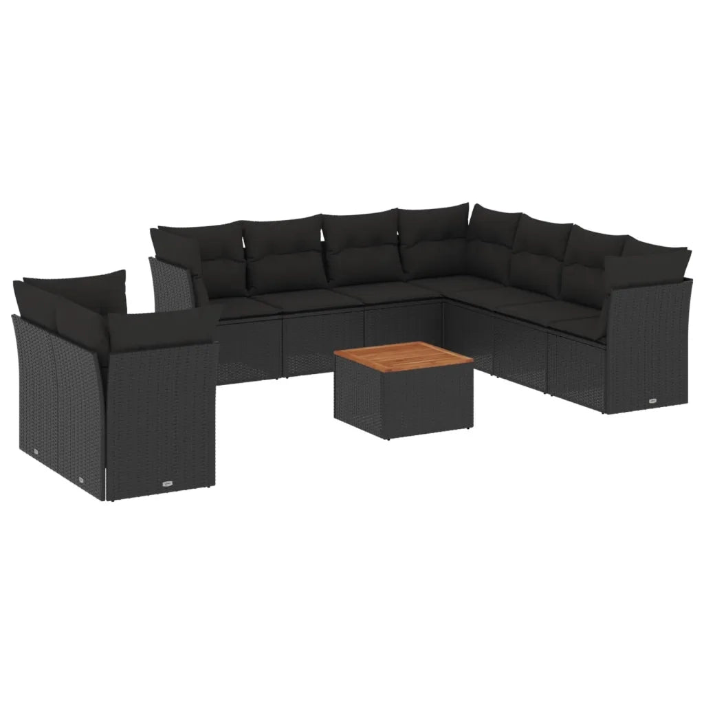 Set Divani da Giardino 10pz con Cuscini in Polyrattan Nero