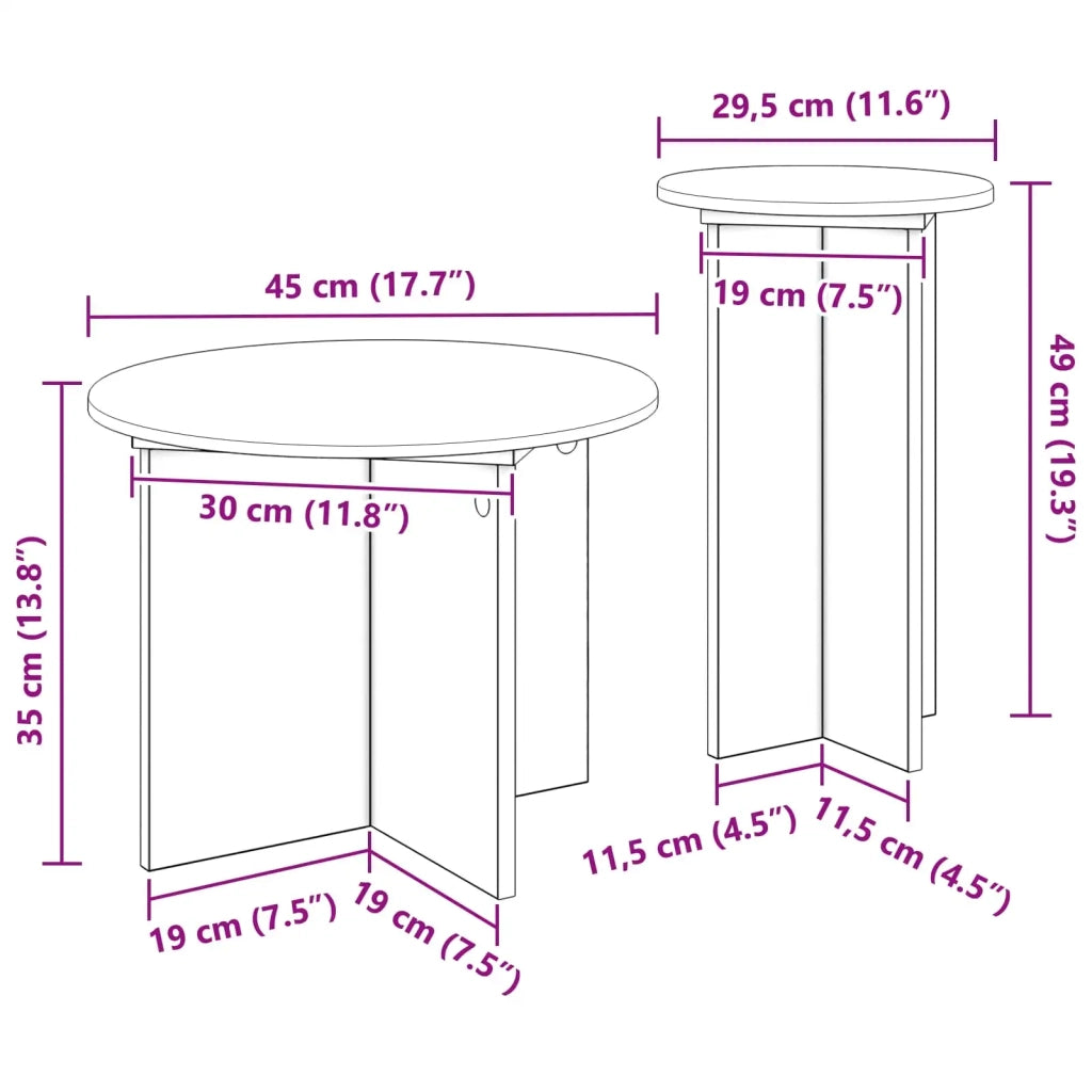Set tavolini 2 pz Grigio Sonoma Ø 45 x 35 cm 8001034