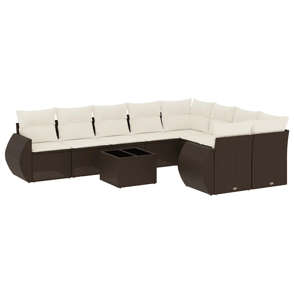 Set Divani da Giardino 10pz con Cuscini in Polyrattan Marrone 3254190