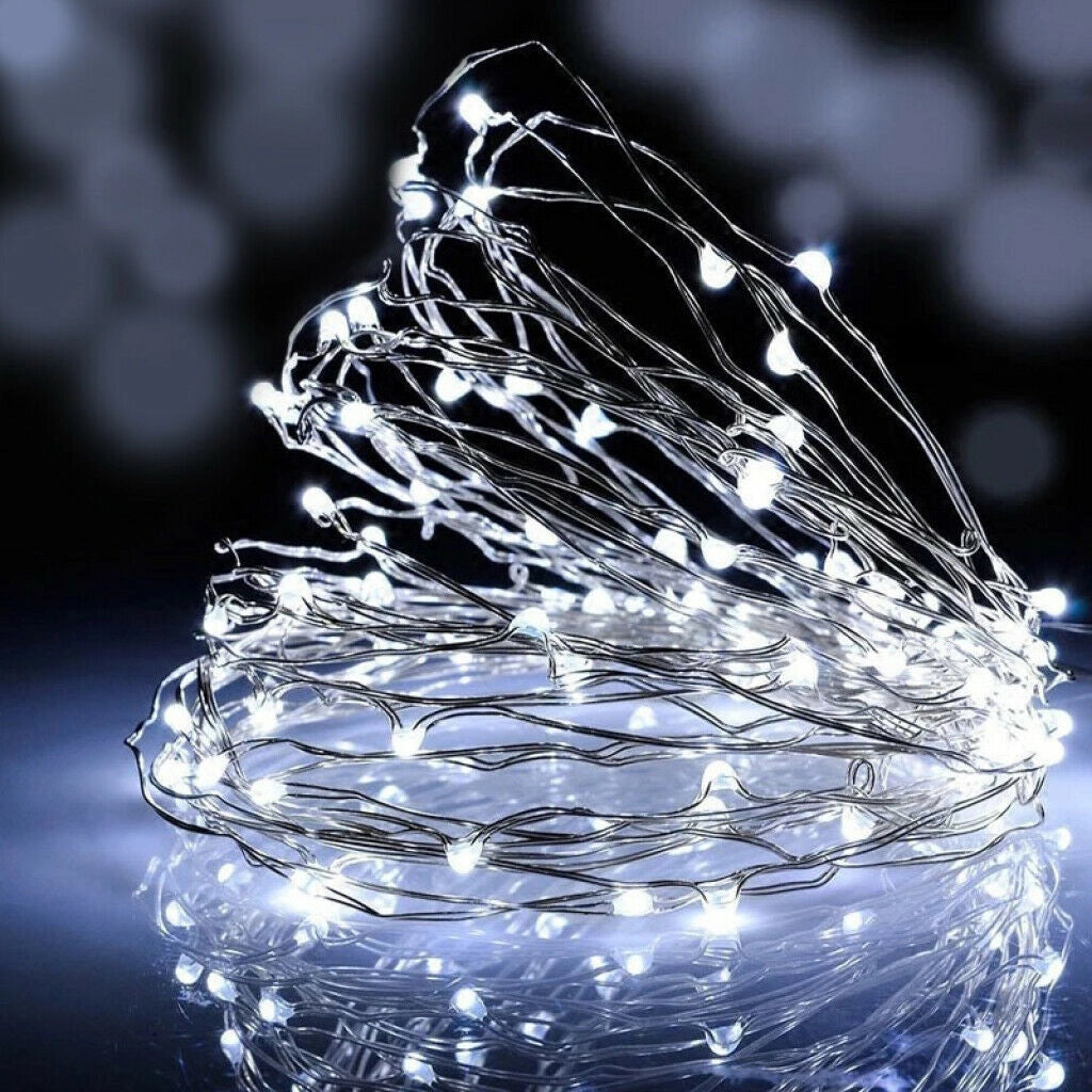 Luci di natale 100 micro led batteria 10 mt con telecomando esterno LUCE FREDDA
