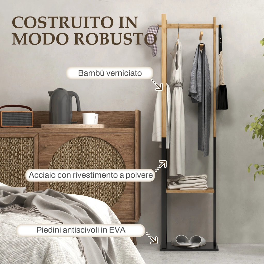 Appendiabiti da Terra con Ripiani ¨C Minimal ¨C Legno e Nero